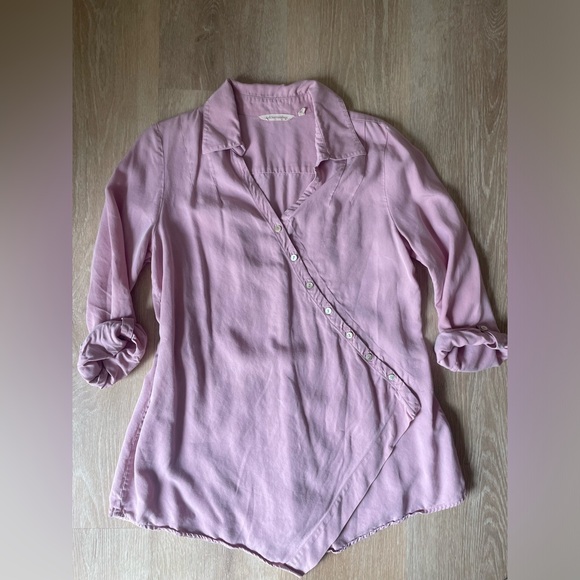 Soft Surroundings M Tencel Button Top Wrap‎ Tunic Diagonal Asymmetrical Pink Tab - Picture 5 of 11